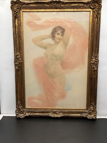 Art Nouveau Nude Portrait by Paul Rosset (France, 1851-1934) Pastel