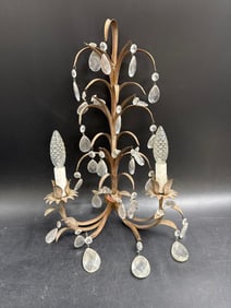 Vintage Brass Candelabra with Crystal Prisms
