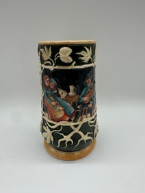 Vintage German Beer Stein with Tavern Scene, Relief Decoration, c. Mid-20th Century
