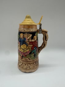 Vintage Lidded Musical Beer Stein with Courting Scene, Wind-Up Music Box Base