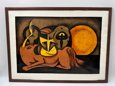 "Horse with 3 Heads" by Juan Moreira (Cuba, b.1938) Serigraph