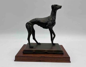Greyhound Dog Sculpture on Wood Base - By Heritage Sculptures