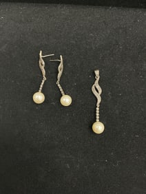 Sterling Silver 925 and Pearl Earrings & Pendant Set