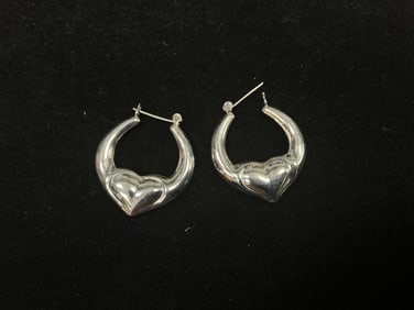 Sterling Silver 925 Heart Hoop Earrings – 5.71g