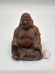 Seated Laughing Buddha Figurine in Terracotta Finish