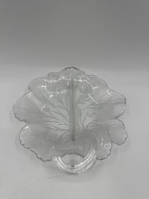 Leaf Shaped Glass Serving Dish with Handle