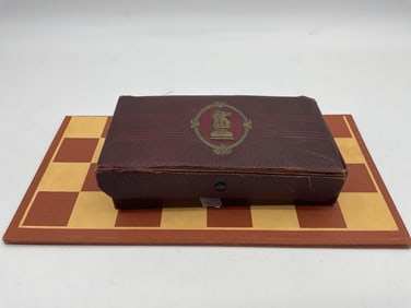 Vintage Marble Chess Set in Original Box with Folding Board