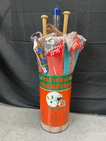 University of Miami National Champions Souvenir Umbrella Stand with Memorabilia
