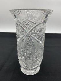 Small Cut Crystal Vase with Fan and Crosshatch Panels