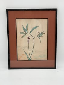Asian Botanical Illustration with Dragonfly