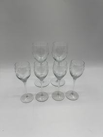 Set of Six Etched Crystal Wine Glasses