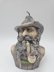 Vintage Bearded Man Candle Bust with Pipe