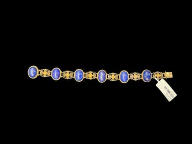 Antique 10k Yellow Gold Lapis Lazuli Bracelet