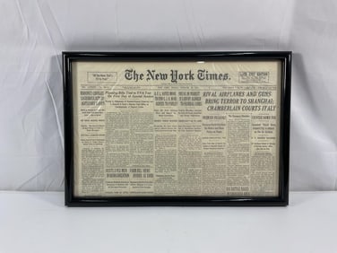 Framed Historic New York Times Newspaper Oct 15 1937