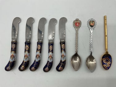 Decorative Souvenir Spoon Set with Enamel Handles