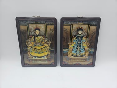 Pair of Chinese Imperial Court Reverse Glass Portraits
