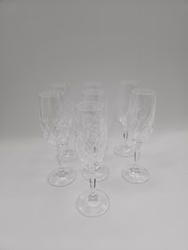Set of Seven Cut Crystal Champagne Flutes
