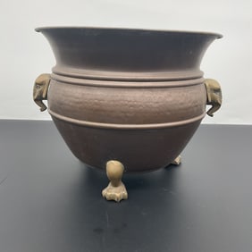 Hammered Metal Planter with Elephant Feet