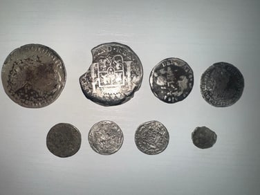 Lot of 8 Antique Spanish Colonial and European Silver Coins