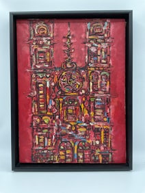 Catedral en Rojo by Rene Portocarrero (Cuba, 1912-1985) w/ Papers