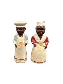 Vintage Black Americana Ceramic Chef & Mammy Salt and Pepper Shakers – 8" Tall, Hand-Painted,