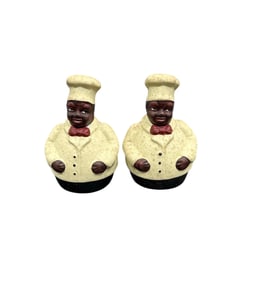 Vintage Black Americana Chef Salt & Pepper Shakers – Ceramic 3?? Figurines with Bow Ties