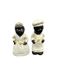 Vintage African American Chef & Maid Salt and Pepper Shaker Set – White Ceramic Figural Pair,