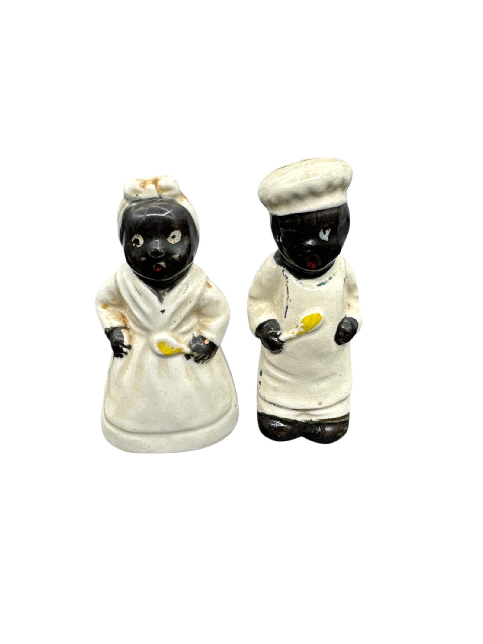 Vintage African American Chef & Maid Salt and Pepper Shaker Set – White Ceramic Figural Pair, (1 of 2)
