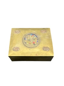 Vintage Chinese Gilt Lacquer Trinket Box with Hand-Painted Medallion
