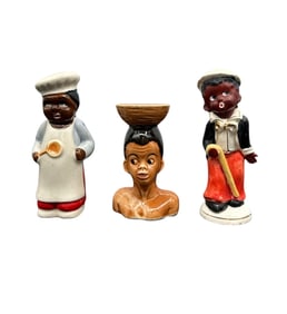Vintage Black Americana Ceramic Salt & Pepper Shaker Trio – Chef, Butler & Tribal Head Set (3