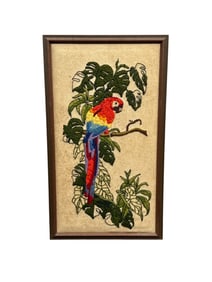 Framed Tropical Parrot Decorative Wall Art Panel, Colorful Bird Motif