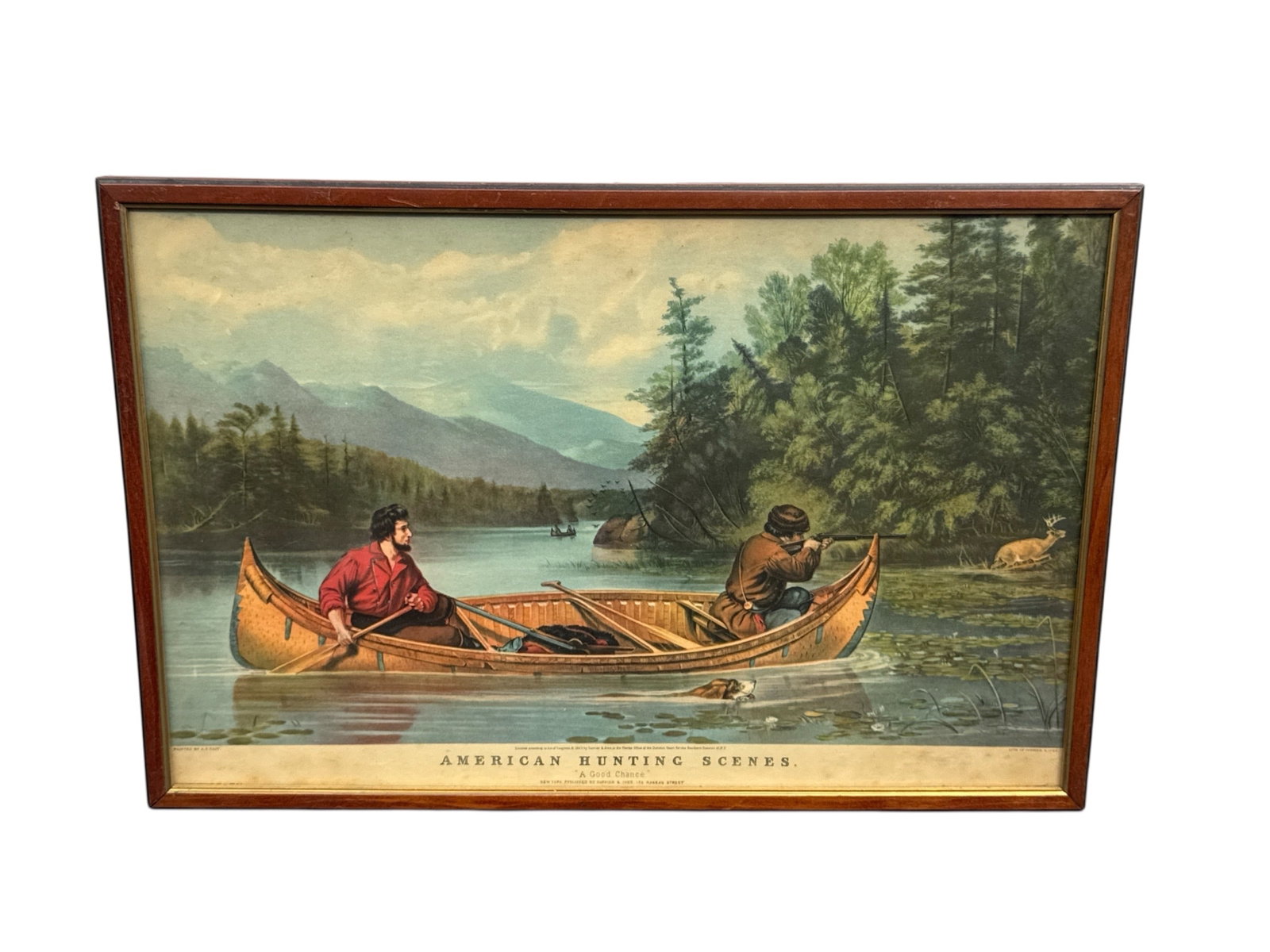 Vintage “American Hunting Scenes – A Good Chance?? Framed Sporting Print (1 of 4)