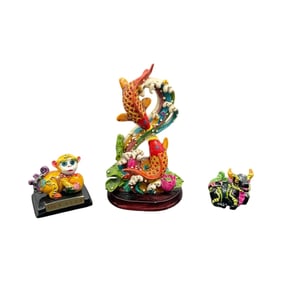 Set of Three Colorful Decorative Figurines