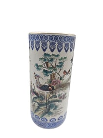 Chinese Style Pheasant and Peony Cylinder Vase