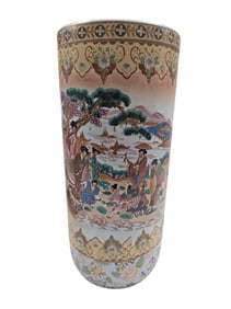 Japanese Style Figural Cylinder Vase