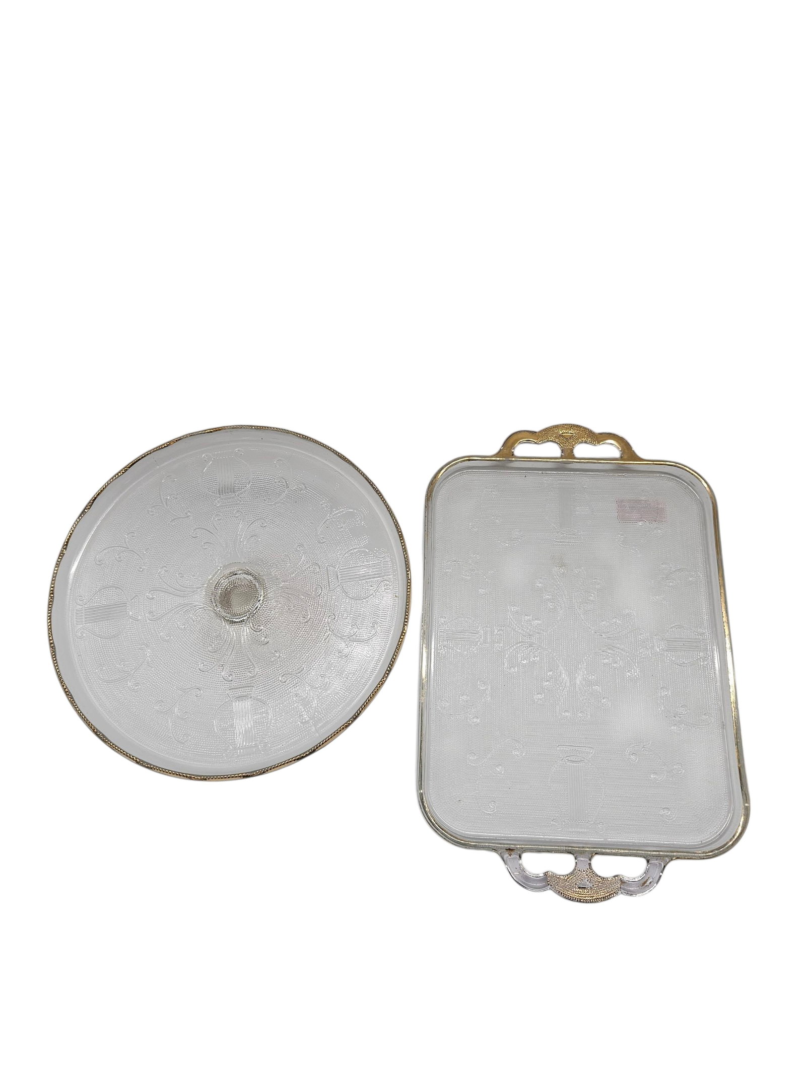 Set of Etched Glass Serving Pieces with Gold Trim (1 of 6)
