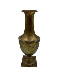 Antique Neoclassical Style Bronze Urn Vase with Ribbon Swag Decor