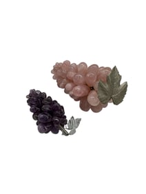 Pair of RARE Vintage Carved Rose Quartz and Amethyst Grape Clusters