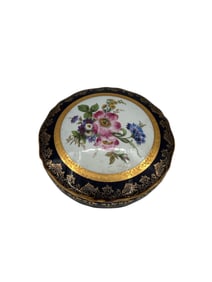 Antique Limoges France Cobalt Blue Floral Porcelain Trinket Box
