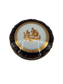Antique Limoges France Cobalt Blue Fragonard Gilt Porcelain Trinket Box