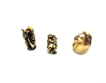 Three Japanese Style Netsuke Figurines