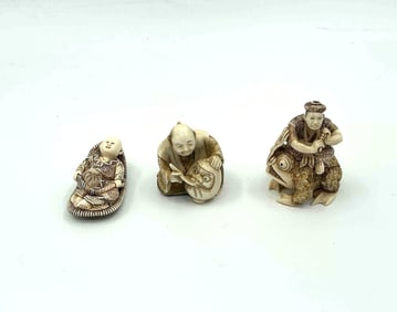 Three Japanese Style Netsuke Animal Figurines