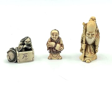 Three Japanese Style Netsuke Figurines