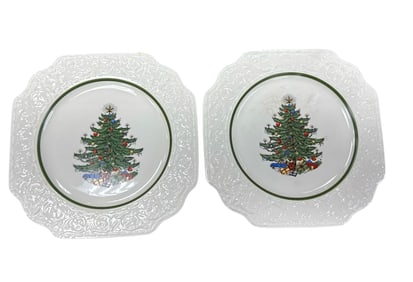 Pair of Cuthbertson English Bone China Christmas Tree Plates – Original Christmas Tree – England