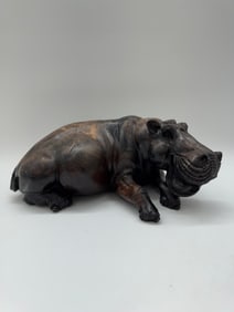 Large Carved Wood Hippopotamus Figure