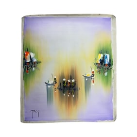 Abstract Harbor Scene Painting, Signed