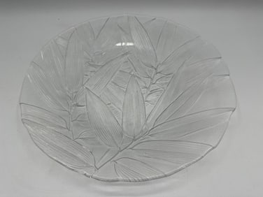 Clear Cut Glass Plate with Leaf Motif