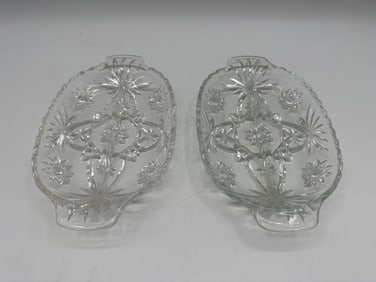 Pair of Vintage Pressed Glass Serving Dishes with Starburst Design