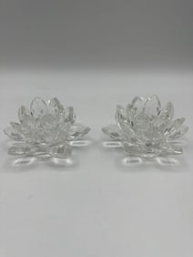 Pair of Shannon Crystal Lotus Candle Holders