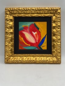 "Red Tulip" by Alfred Gockel (German, b.1952) Acrylic on Canvas